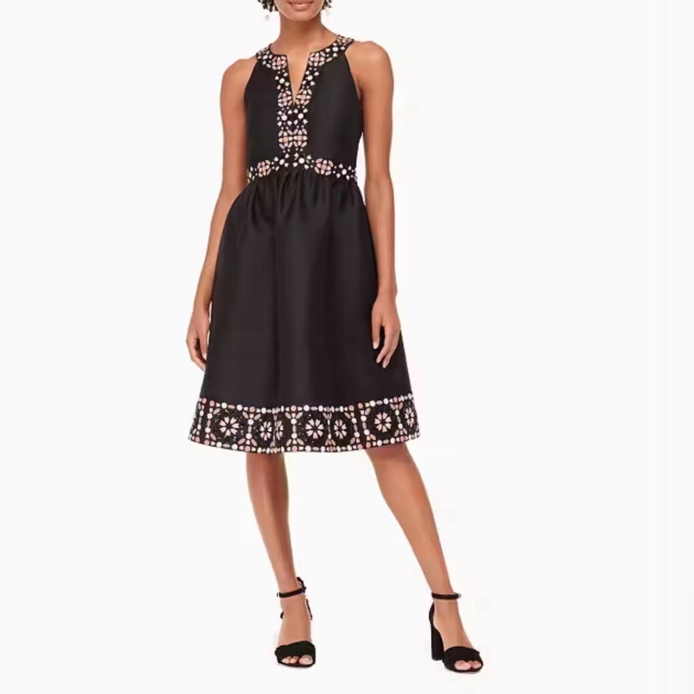 NWT Kate Spade Mosaic Black Pink Embellished Midi Cocktail Floral Dress Size 4